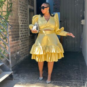 Golden yellow skirt & wrap top set