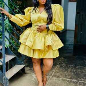 Yellow short skirt & wrap top set