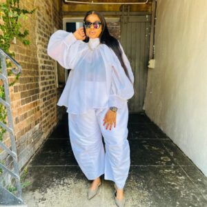 White set top and trousers