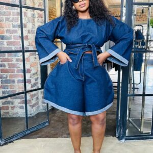 Barrel denim short set
