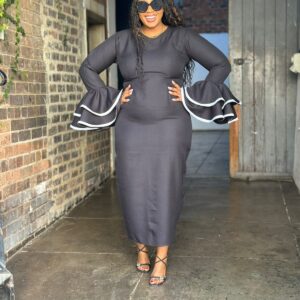 Black dress with tiered sleeves