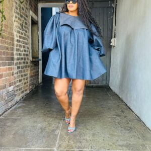 Denim bubble dress with collar